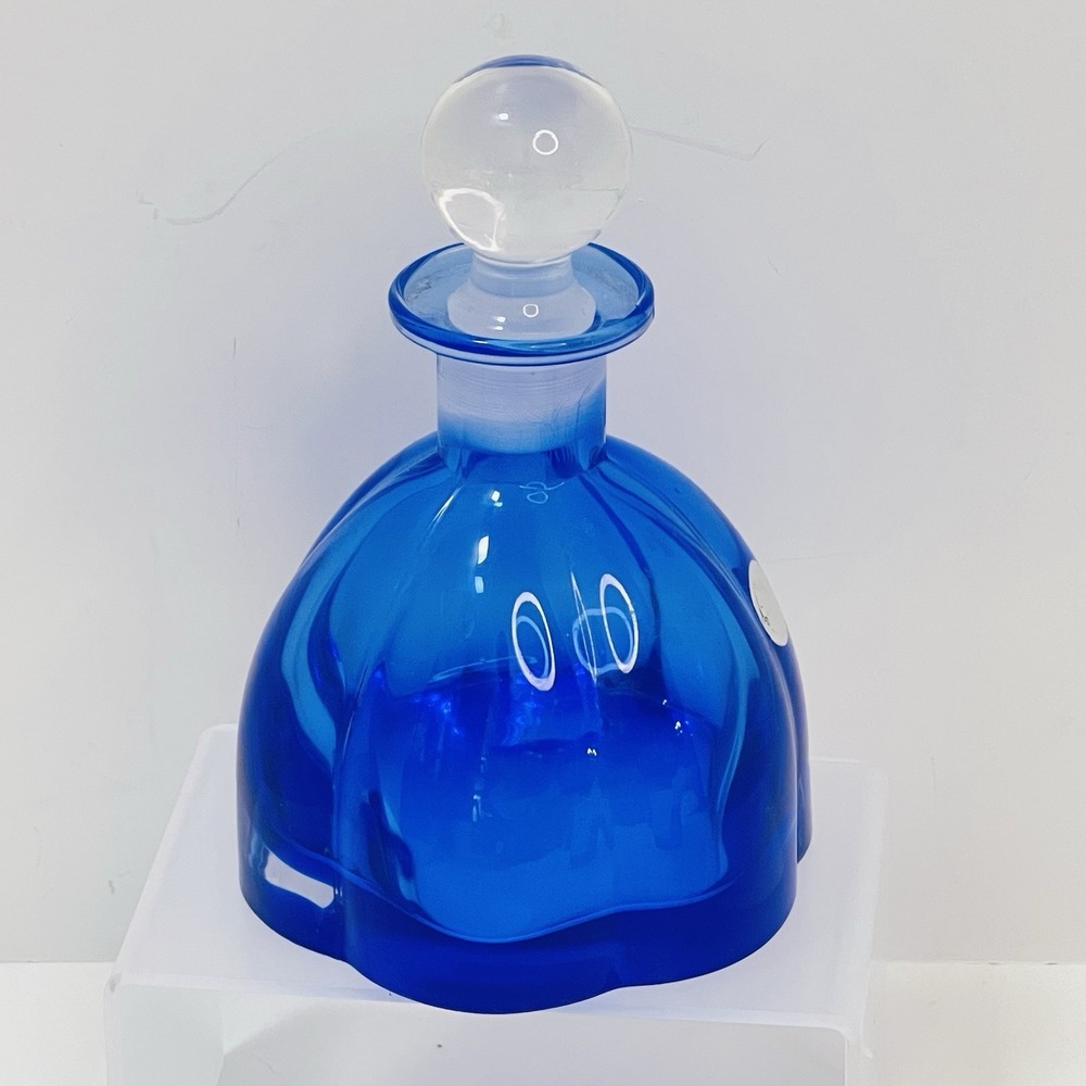 Collezione Glass Line Italy Crystal Cobalt Blue Scallop Perfume Bottle & Stopper - Picture 4 of 9